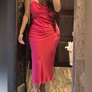 Satin Zara pink dress open back with straps